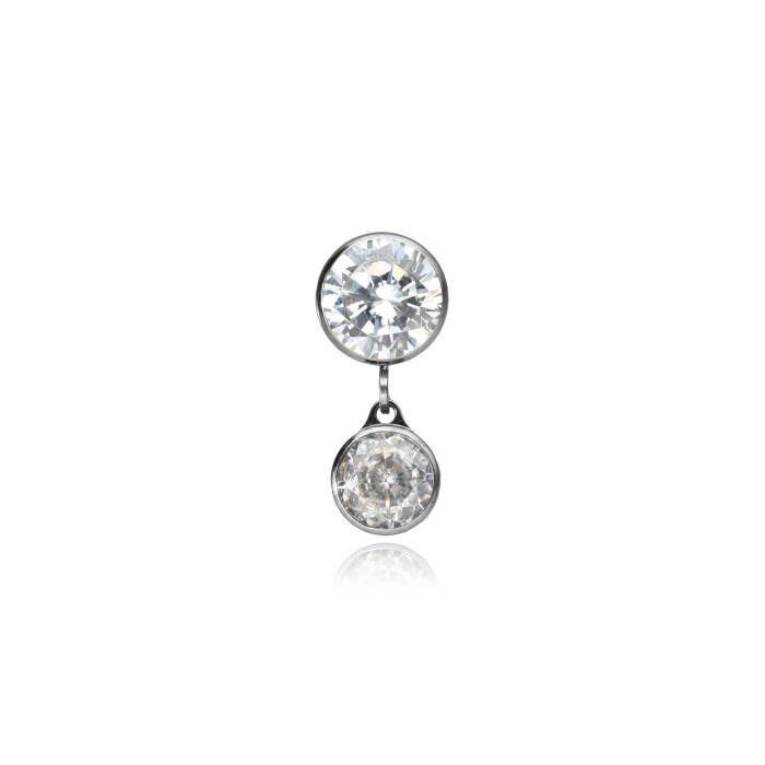 Titanium attachment with 2 white cubic zirconias - silver - TNA-192