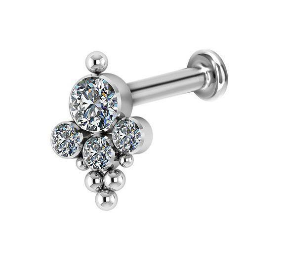 Titanium ornamental labret - Premium Zirconia - white - TGW-070