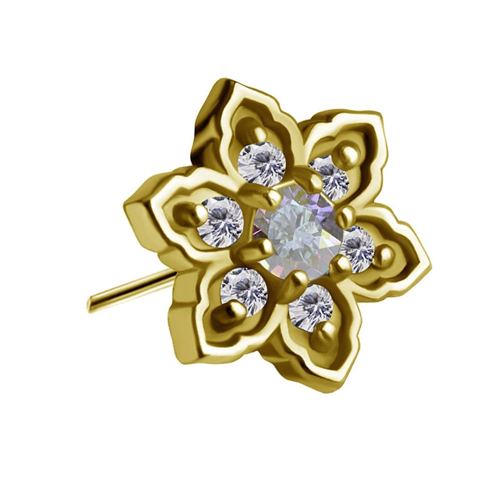 Attachment push in - flower with iridescent and white zirconia - CoCr NF - gold - PI-007
