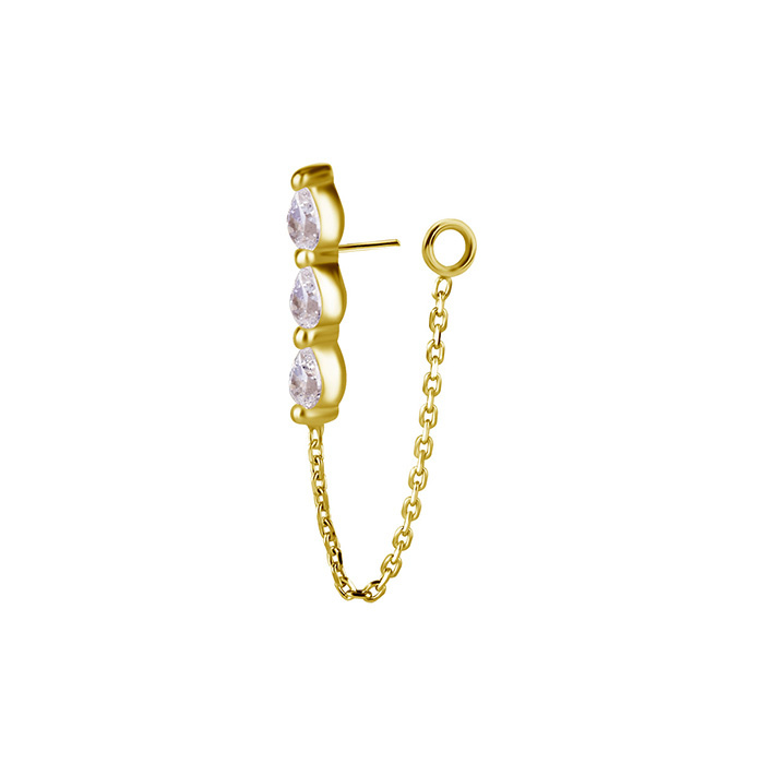 attachment 18K gold ornamental with white zircons and chain - GD18K-049