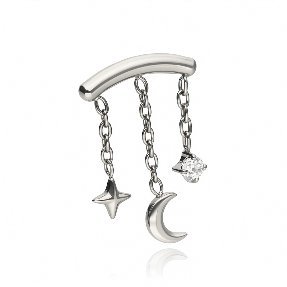 Titanium attachment with white zirconia and chain - silver - TNA-144