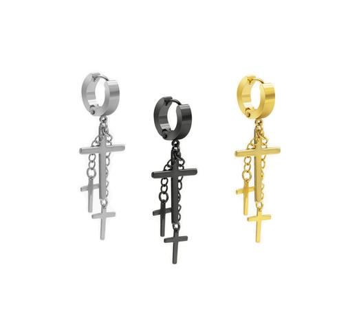 HUGGIE decorative crosses gold earring - KH-010