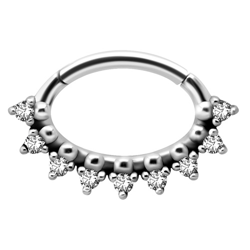 Silver clicker ring with white premium Zirconia - K-047