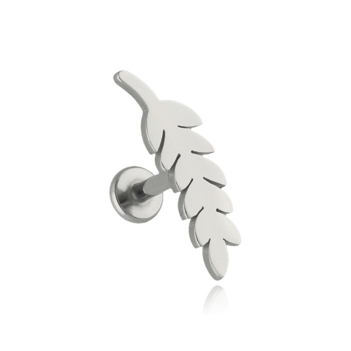 Silver leaf labret earring - left - LGW-039