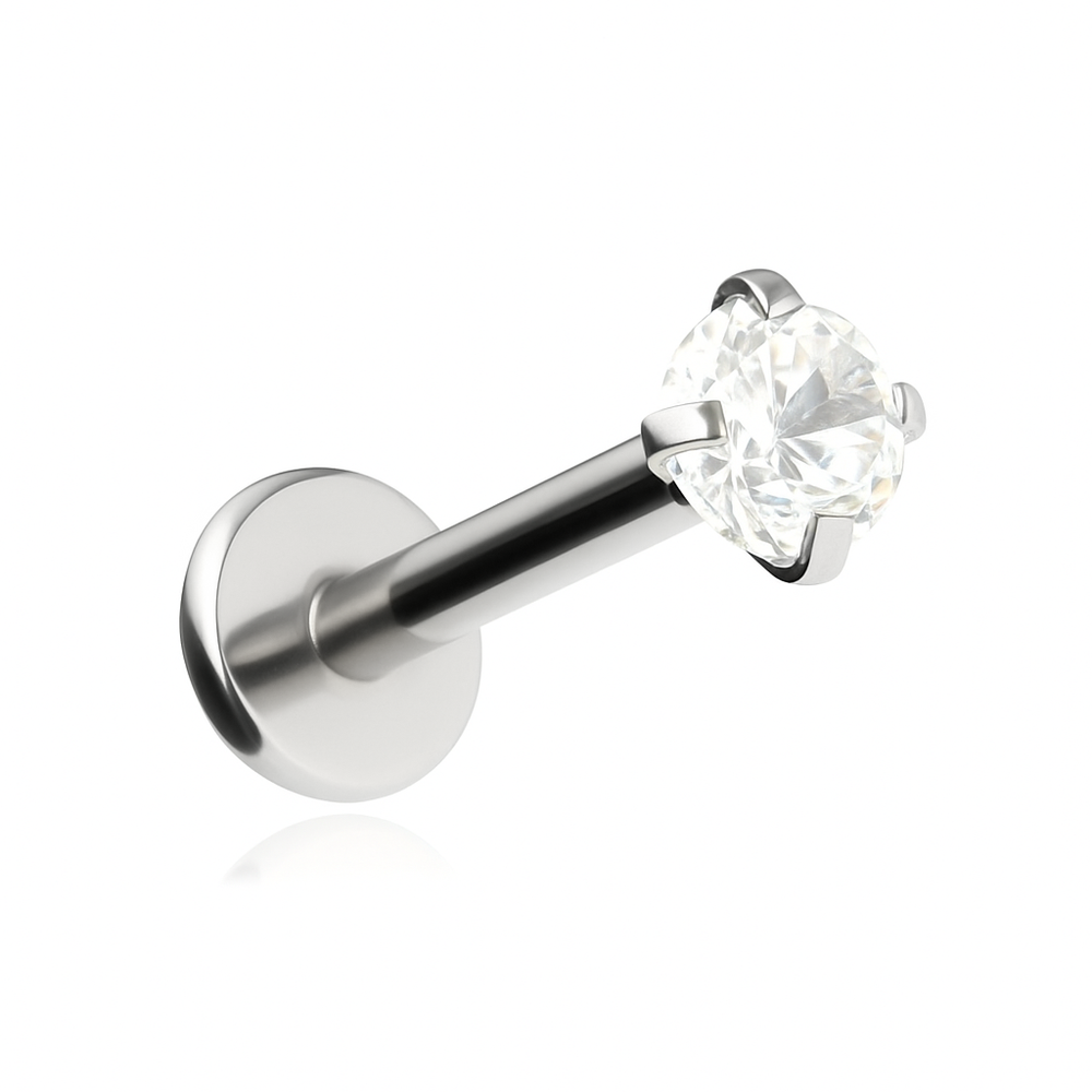 Sterling silver labret with white zirconia - LGW-001