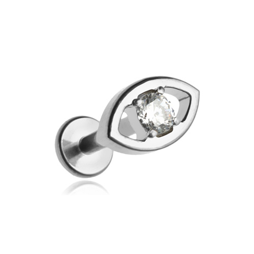 Titanium labret eye earring with white zirconia - silver - TGW-115