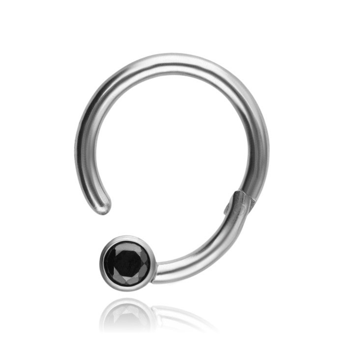 Titanium piercing ring BCR clicker with black zirconia - silver - TK-080