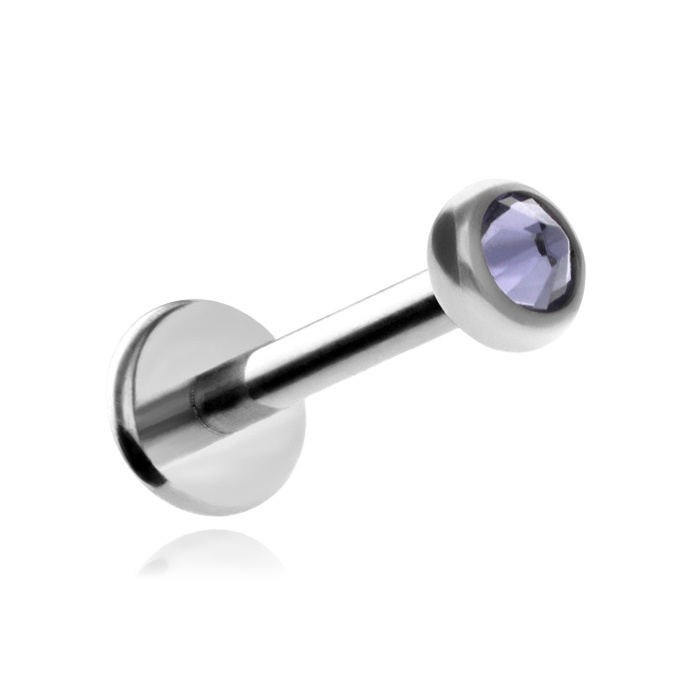 Titanium labret with purple premium crystal - silver