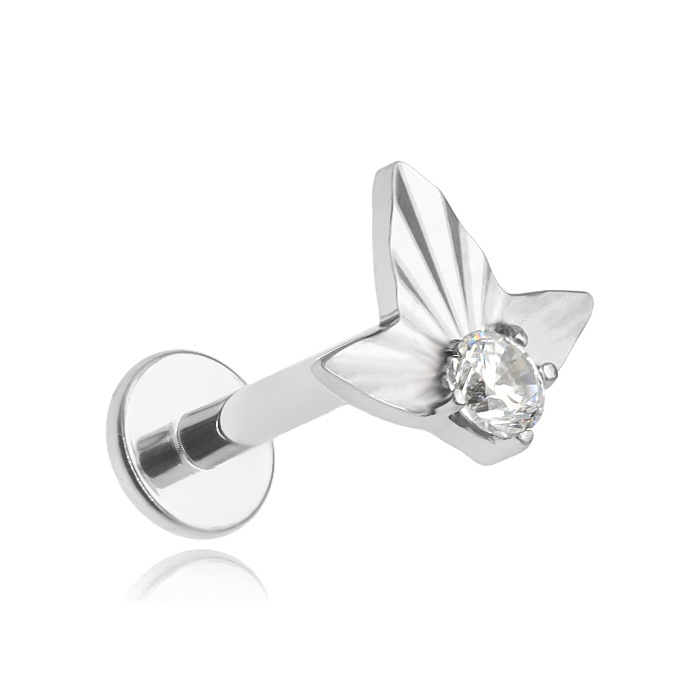 Titanium labret earring with white zirconia - TGW-133