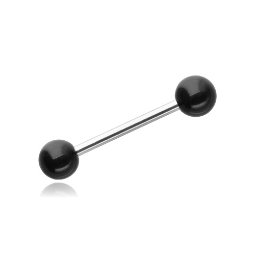 Tongue barbell - silver with black balls - KJ-011