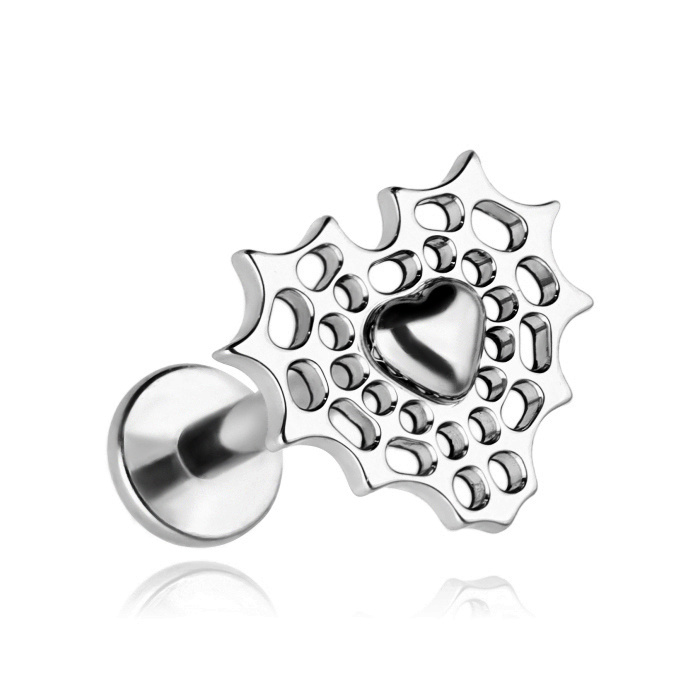 Titanium labret heart spiderweb - silver - TGW-143