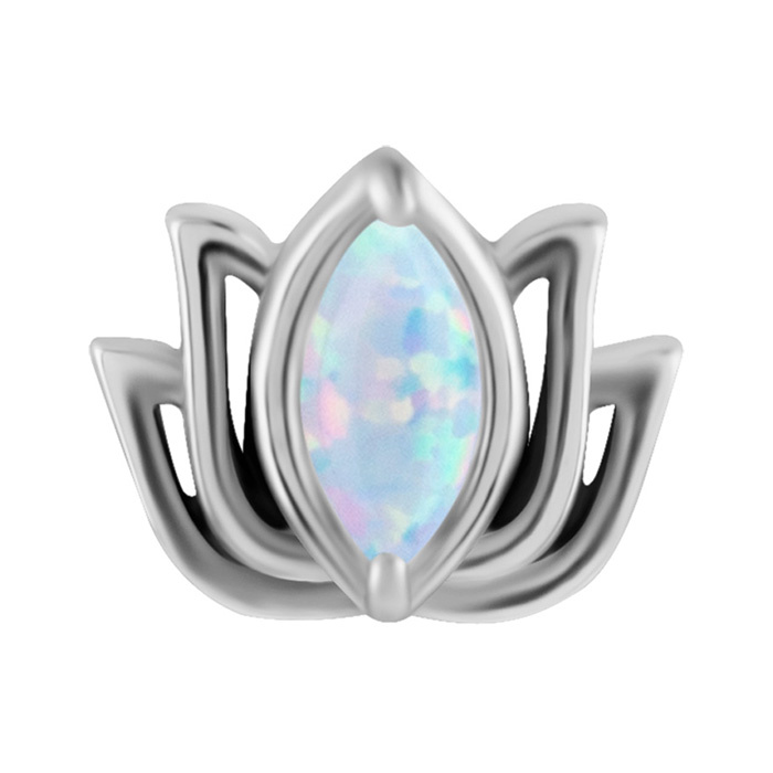 attachment push in - lotus flower with white opal - CoCr NF - silver - PI-003