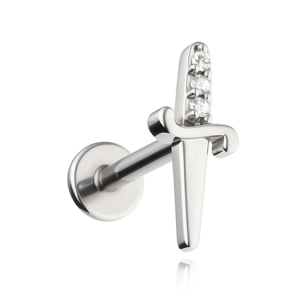 Labret dagger with white zircons - silver - LGW-018