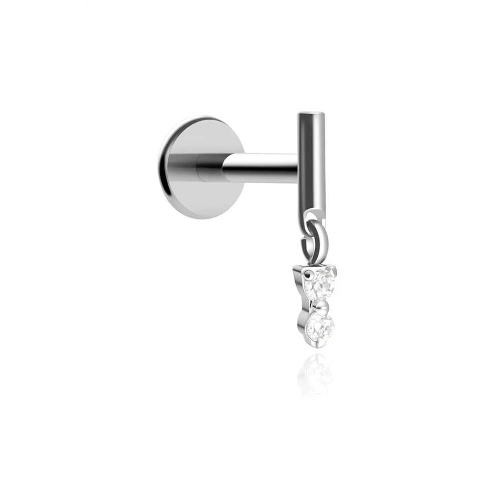 Titanium labret with white zircons - silver