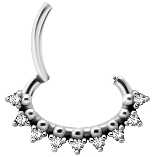 Silver clicker ring with white premium Zirconia - K-047