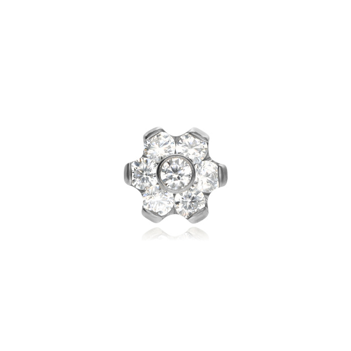 Titanium attachment flower with white zircons - silver - TNA-059