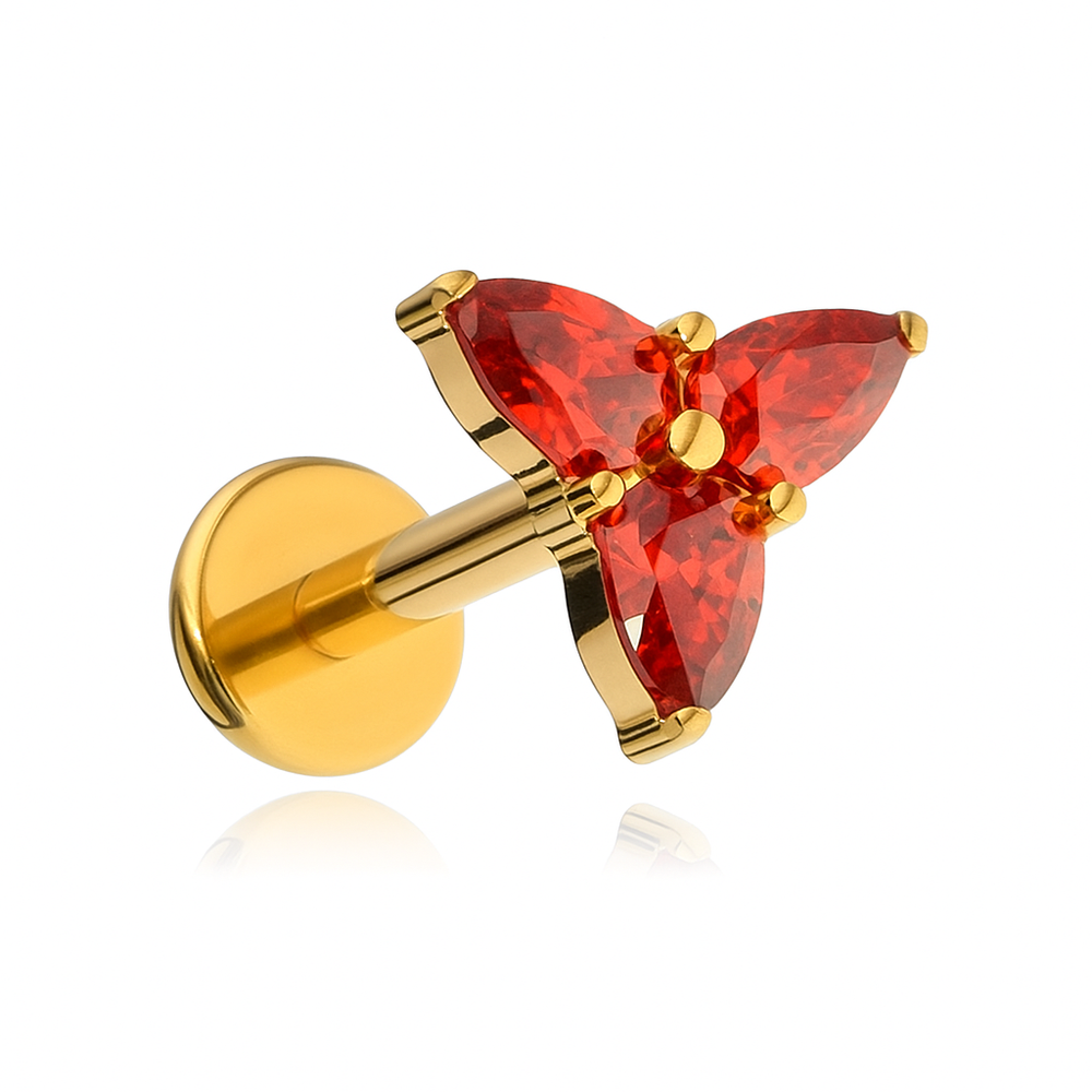 Titanium labret with green zircons - silver