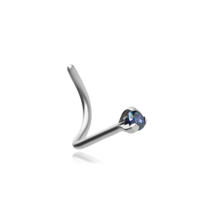 Titanium nose stud Premium Zirconia silver with dark blue zirconia - TN-018