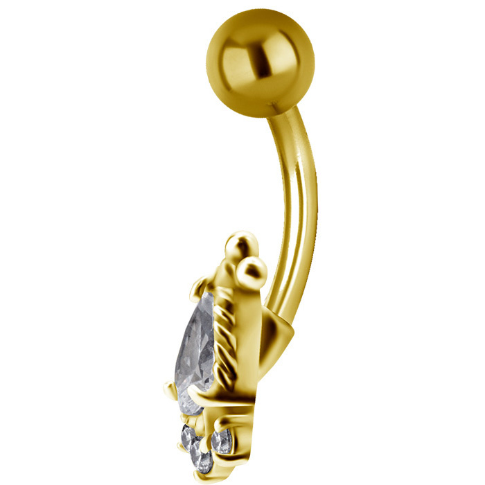 Gold Belly button ring with white zircons - KP-022