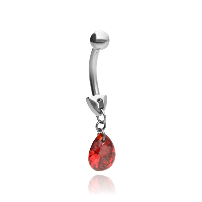 Titanium Belly button ring with red zirconia - TPP-042