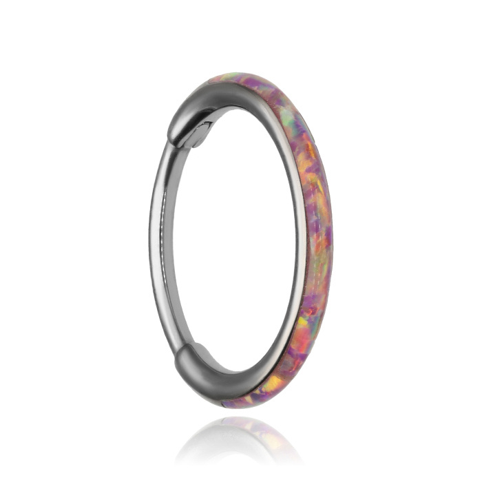 Titanium piercing ring clicker with opal op22 - TK-091