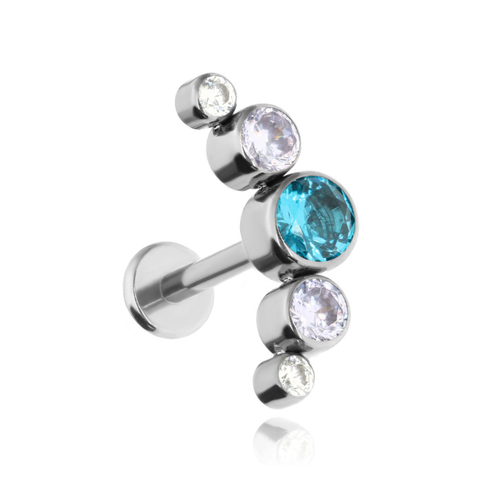 Titanium labret cluster with sea zirconia - sterling silver