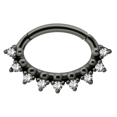 Black clicker ring with white premium Zirconia - K-047