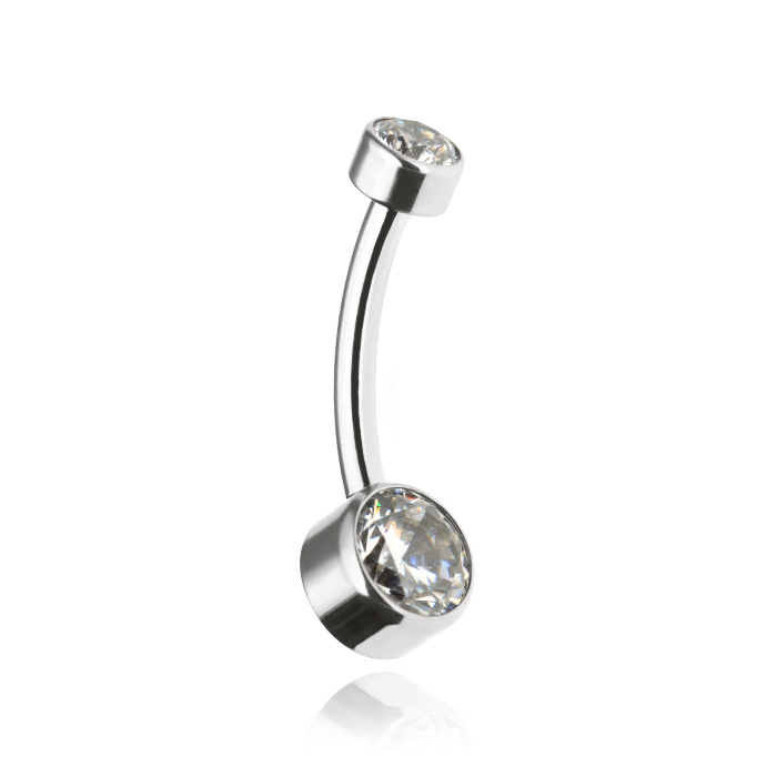 Titanium belly button with white zirconias - TPP-038