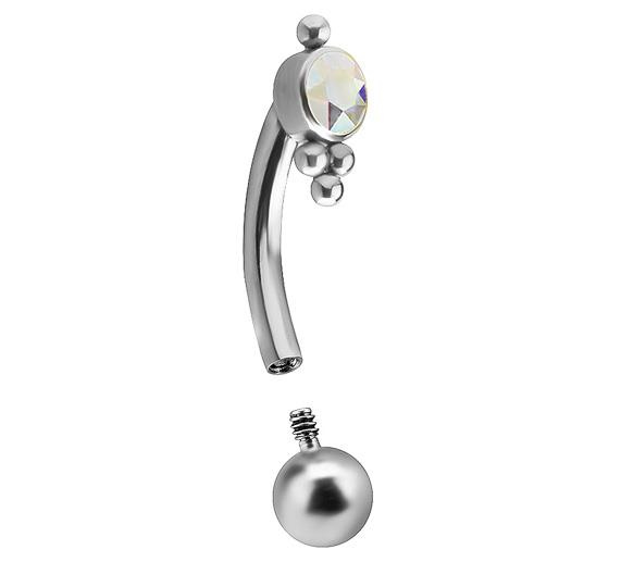 Titanium curved barbell - Premium Zirconia - silver and colored zirconia - TB-009