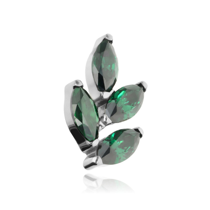 Titanium attachment leaves with green zircons - silver - TNA-091