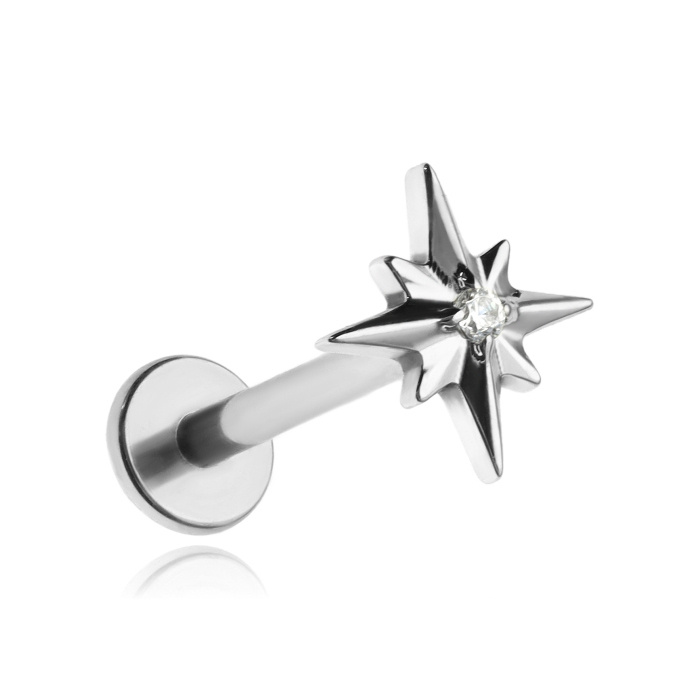 Titanium labret star with white zirconia - silver