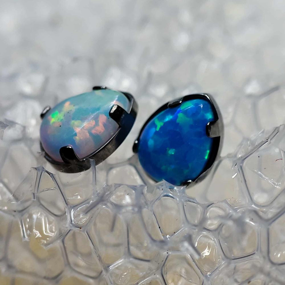 Titanium attachment for pins opal teardrop blue - TNA-035