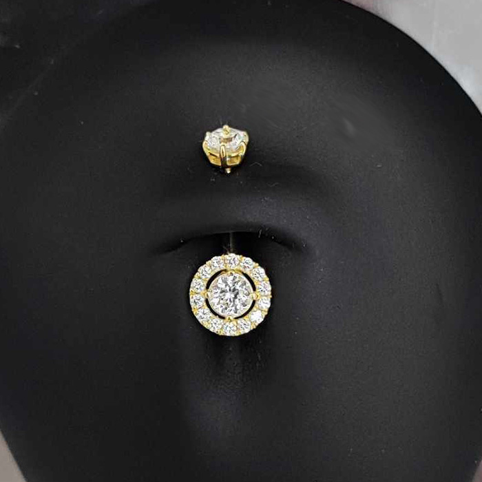 Belly button ring - 18K gold with white zircons - GD18K-032