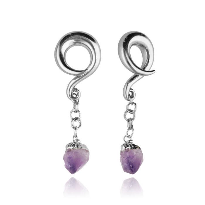 Ear weights with purple amethyst - pair - silver - PT-181