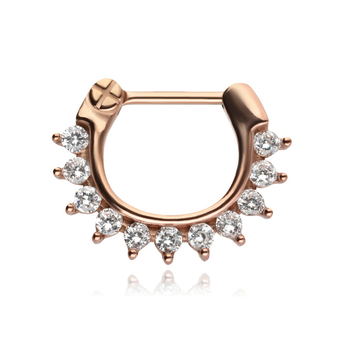 Septum nose clicker rose gold with zirconias - K-059