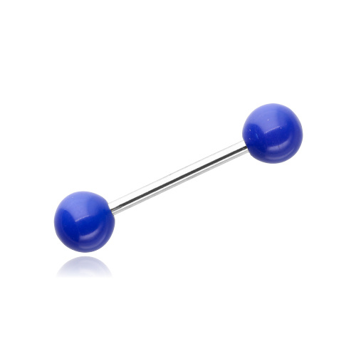 Tongue barbell - silver with navy blue balls - KJ-011