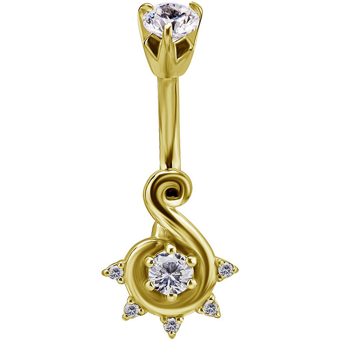 Gold Belly button ring with white zircons - KP-031