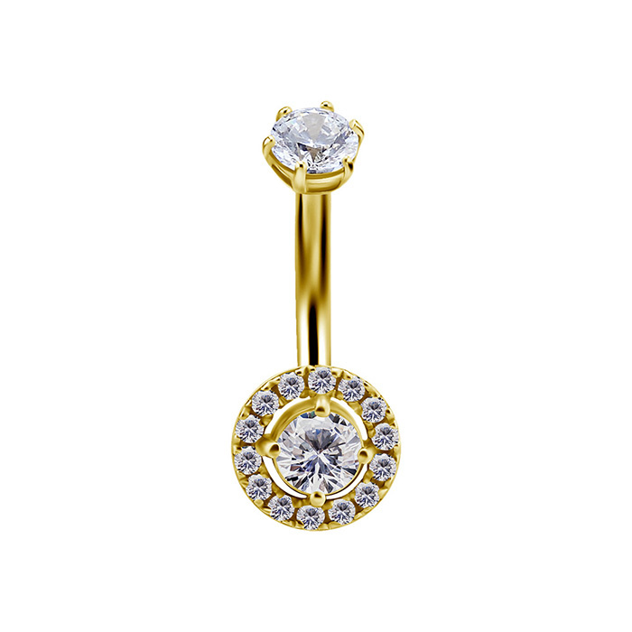 Belly button ring - 18K gold with white zircons - GD18K-032