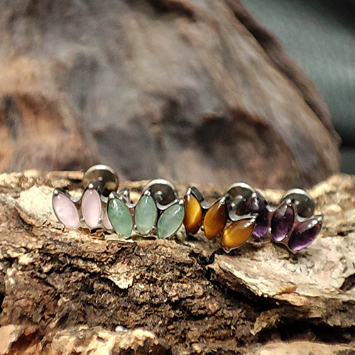 Titanium labret earring - tiger eye - silver - TGW-128