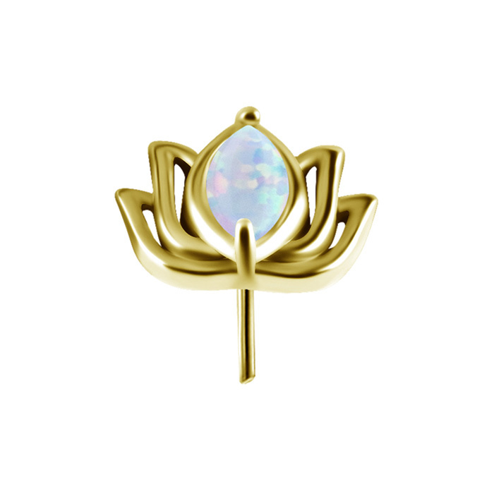 attachment push in - lotus flower with white opal - CoCr NF - silver - PI-003