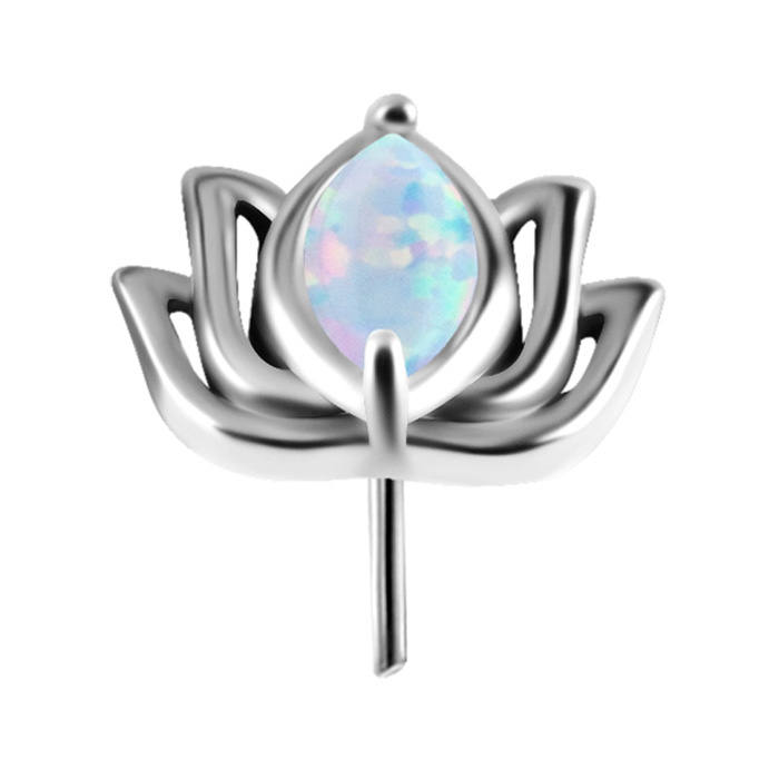 attachment push in - lotus flower with white opal - CoCr NF - silver - PI-003