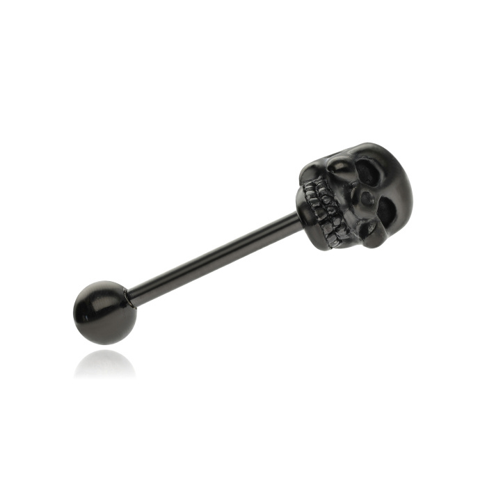 Tongue barbell - black skull - KJ-010