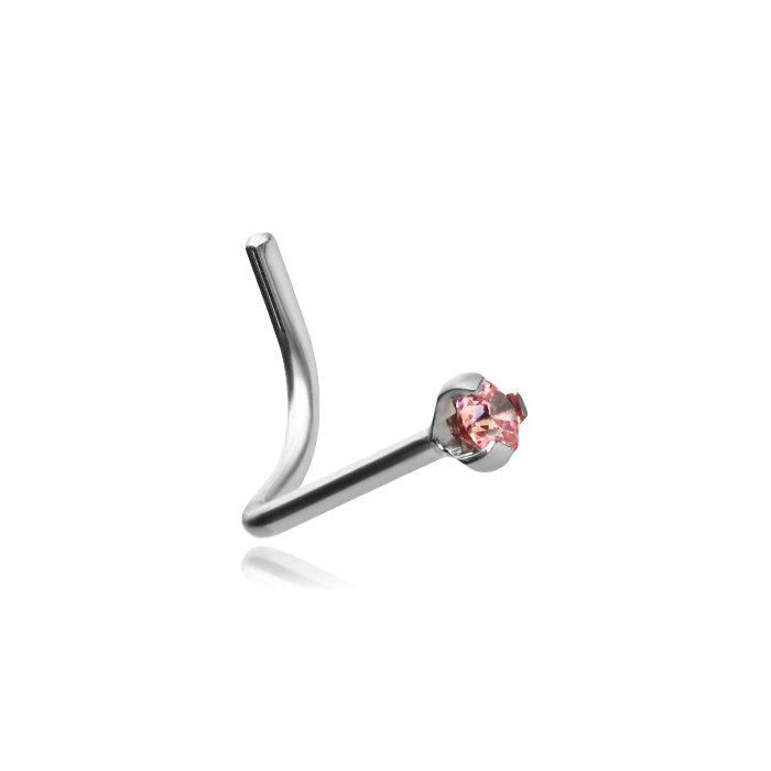 Titanium nose stud Premium Zirconia silver with pink zirconia - TN-018