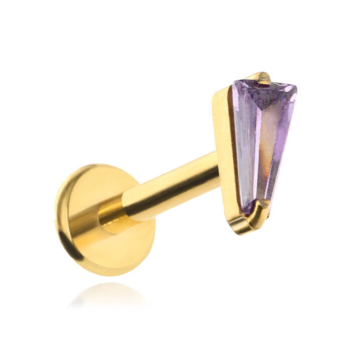 Titanium labret with purple zirconia - gold