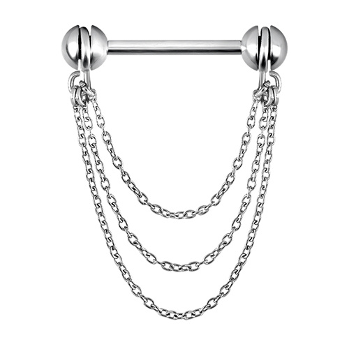 Nipple piercing with chains - silver - S-033