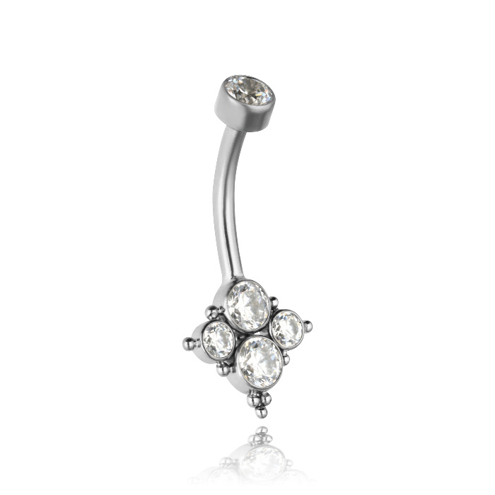 PREMIUM titanium navel earring with white zircons - TPP-045