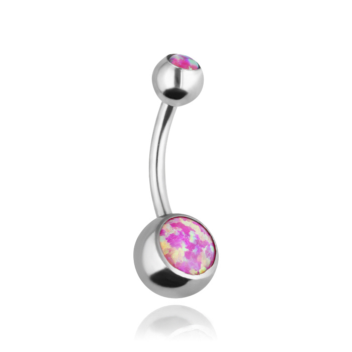 Belly button ring iridescent pink - silver - KP-016