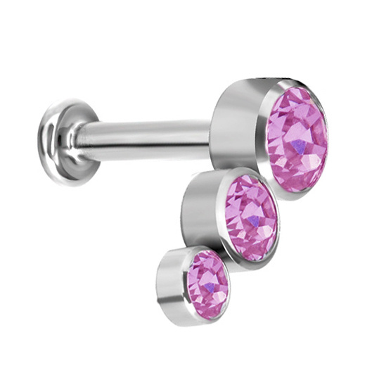 Titanium labret decorative - pink zirconia - TGW-062