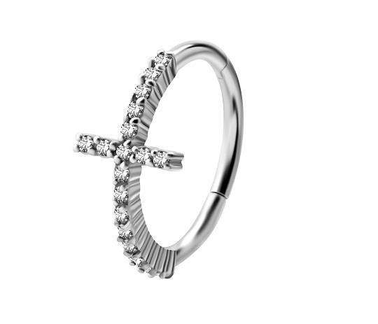 Silver  clicker   ring - cross - K-014