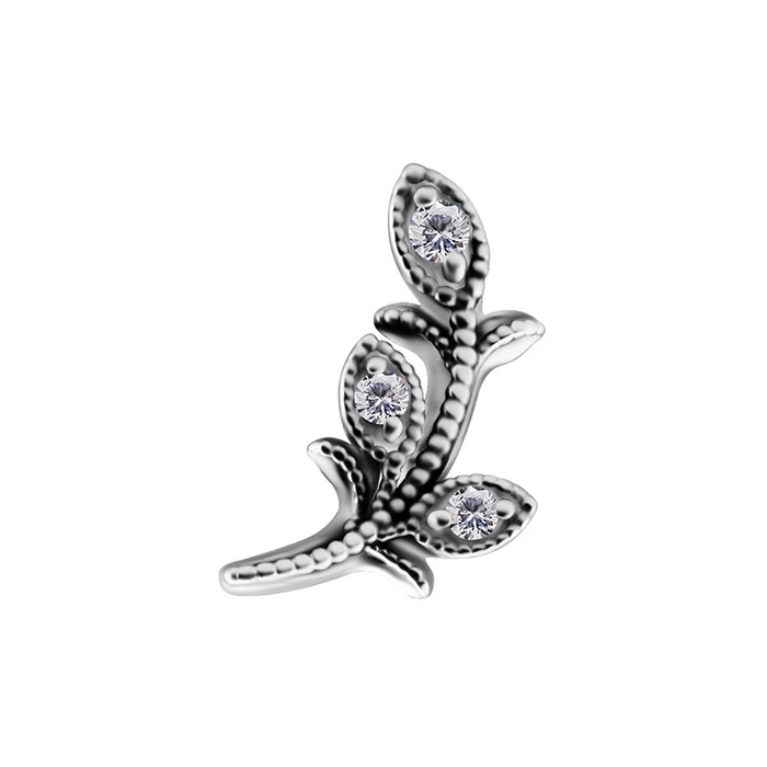 Attachment push in - leaves with white zircons - CoCr NF -silver - PI-019